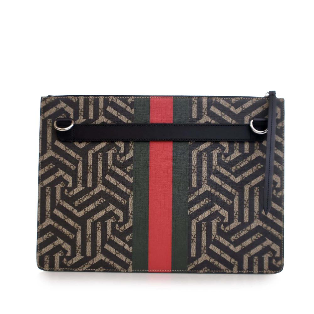 Gucci AB Gucci Brown Beige Coated Canvas Fabric GG Supreme Caleido Web Messenger Bag Italy