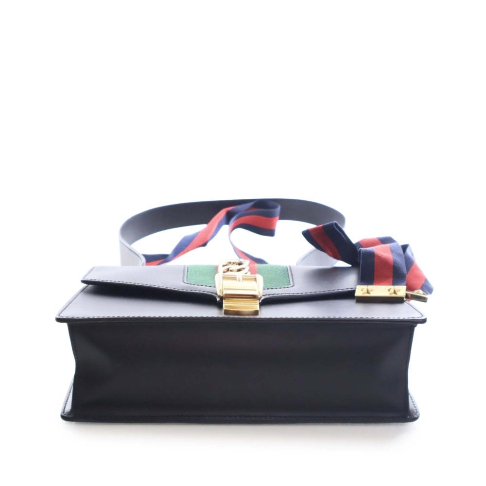 Gucci AB Gucci Black Calf Leather Small Sylvie Web Satchel Italy