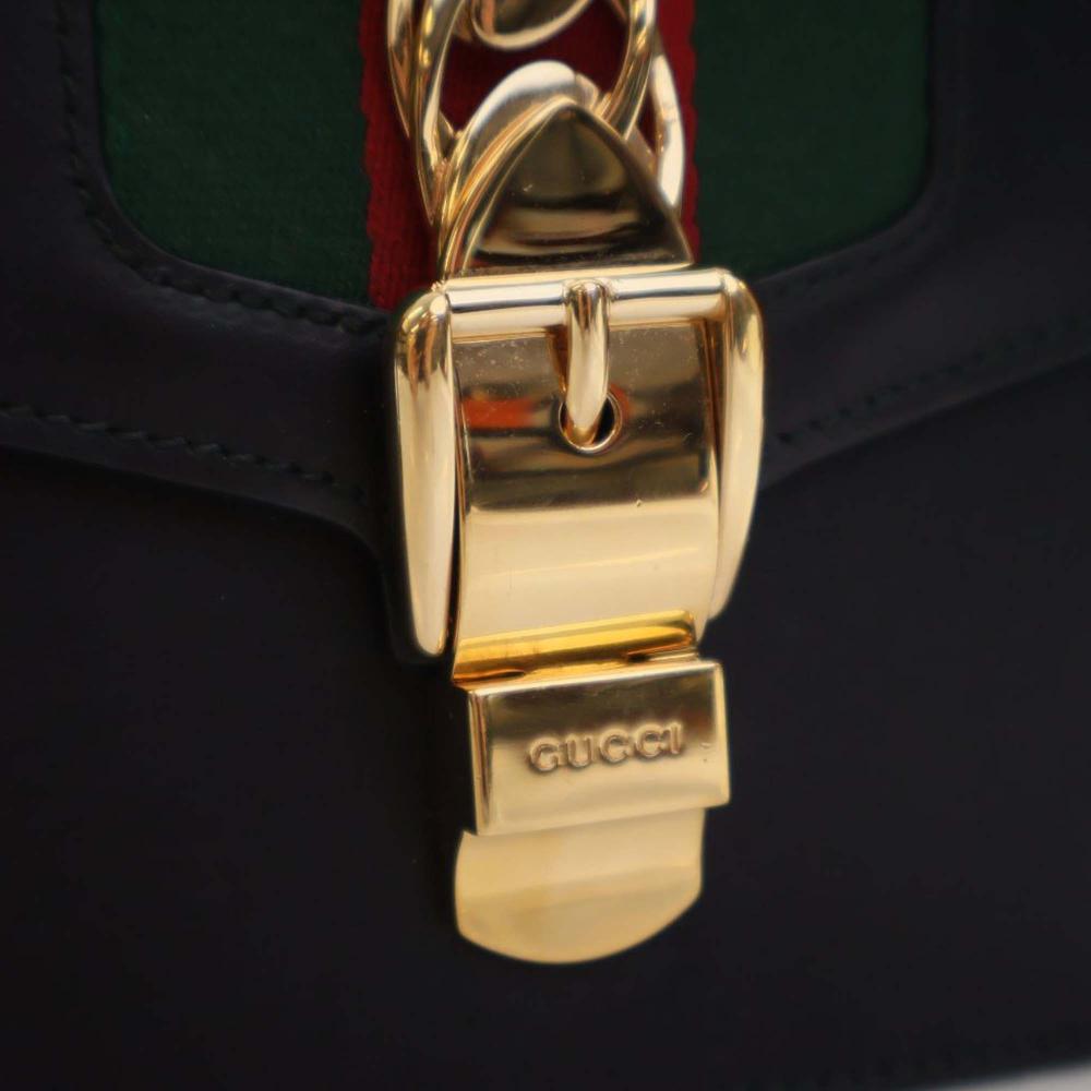 Gucci AB Gucci Black Calf Leather Small Sylvie Web Satchel Italy