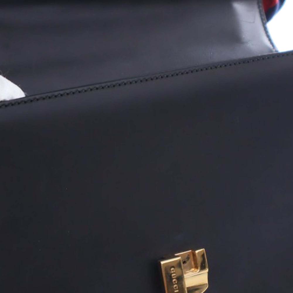 Gucci AB Gucci Black Calf Leather Small Sylvie Web Satchel Italy