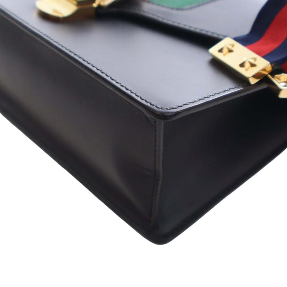 Gucci AB Gucci Black Calf Leather Small Sylvie Web Satchel Italy