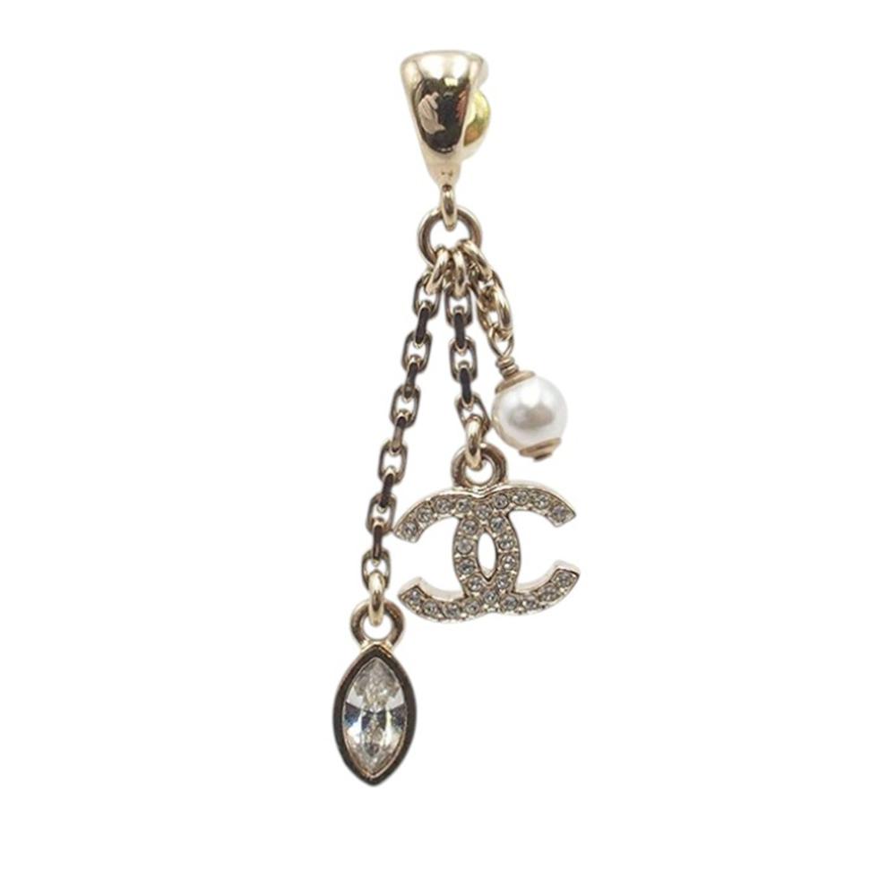 Chanel AB Chanel Gold Light Gold Gold Plated Metal Faux Pearl and Rhinestone CC Drop Earrings Italy