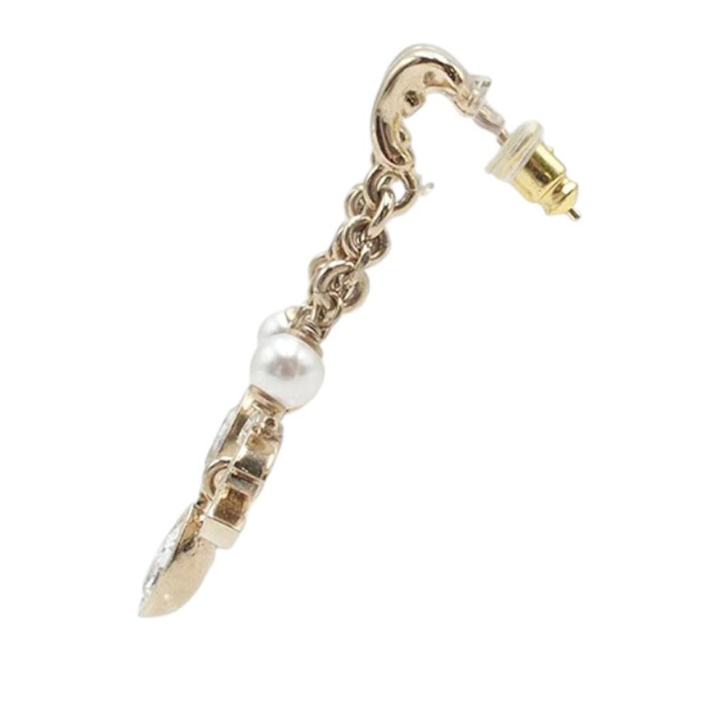 Chanel AB Chanel Gold Light Gold Gold Plated Metal Faux Pearl and Rhinestone CC Drop Earrings Italy