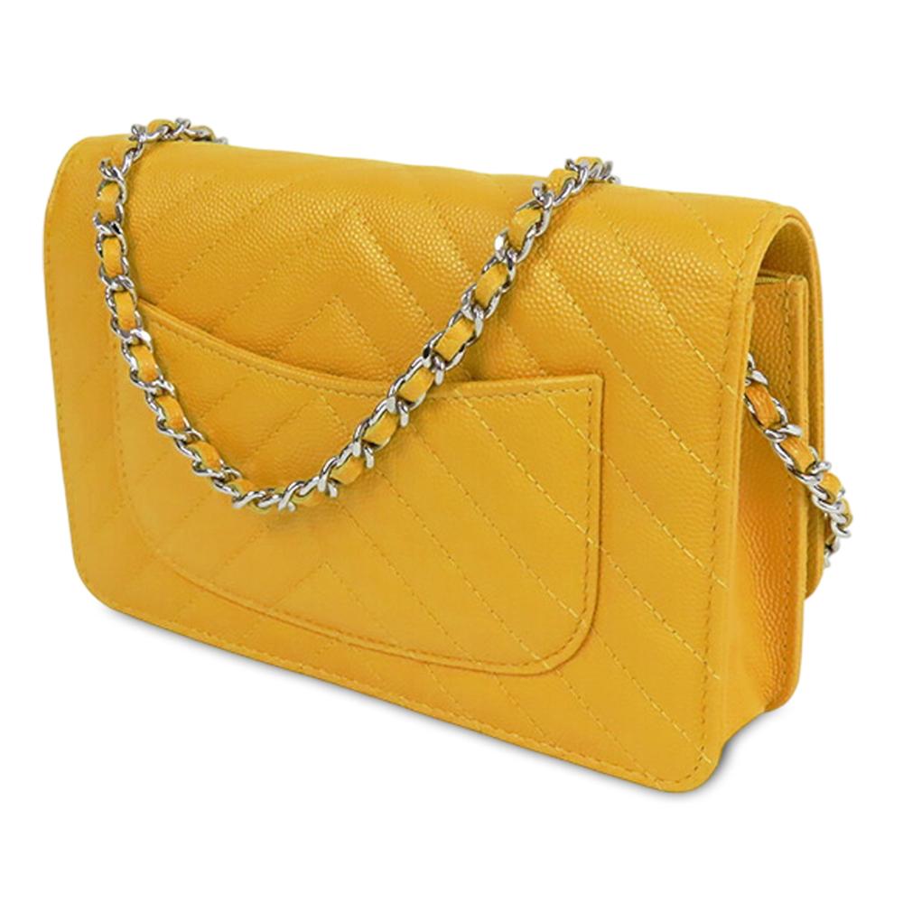 Chanel AB Chanel Yellow Caviar Leather Leather CC Chevron Caviar Wallet On Chain Italy