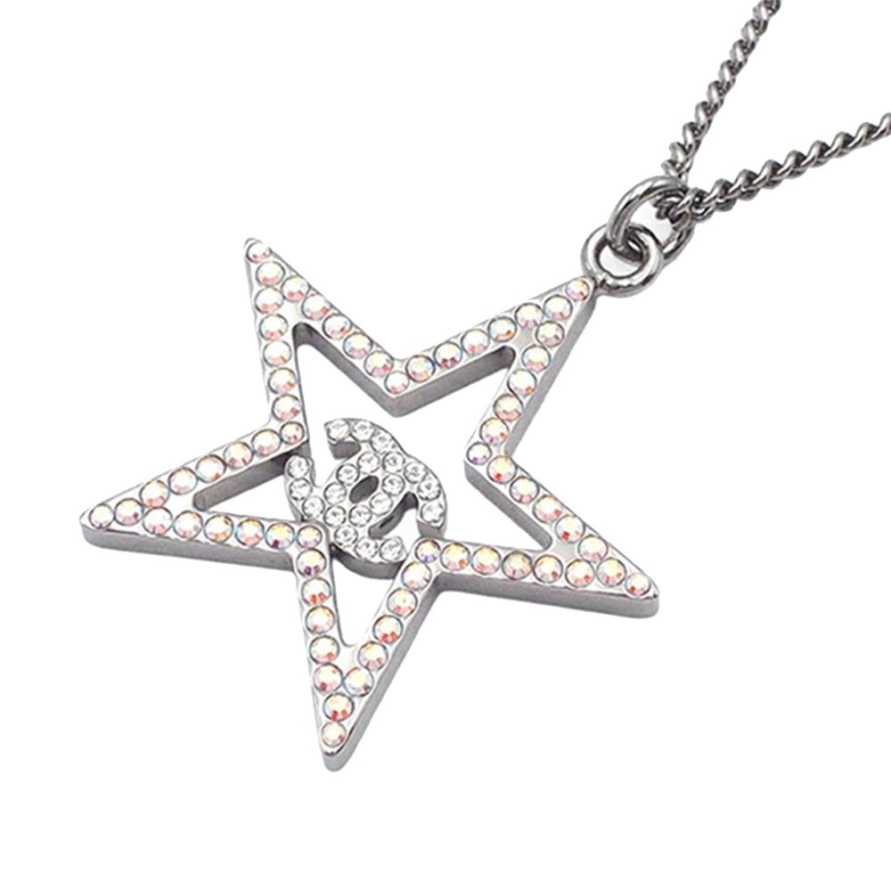 Chanel AB Chanel Silver Silver Metal CC Plated Star Crystal Pendant Necklace Italy
