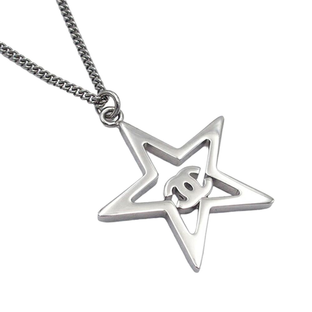 Chanel AB Chanel Silver Silver Metal CC Plated Star Crystal Pendant Necklace Italy