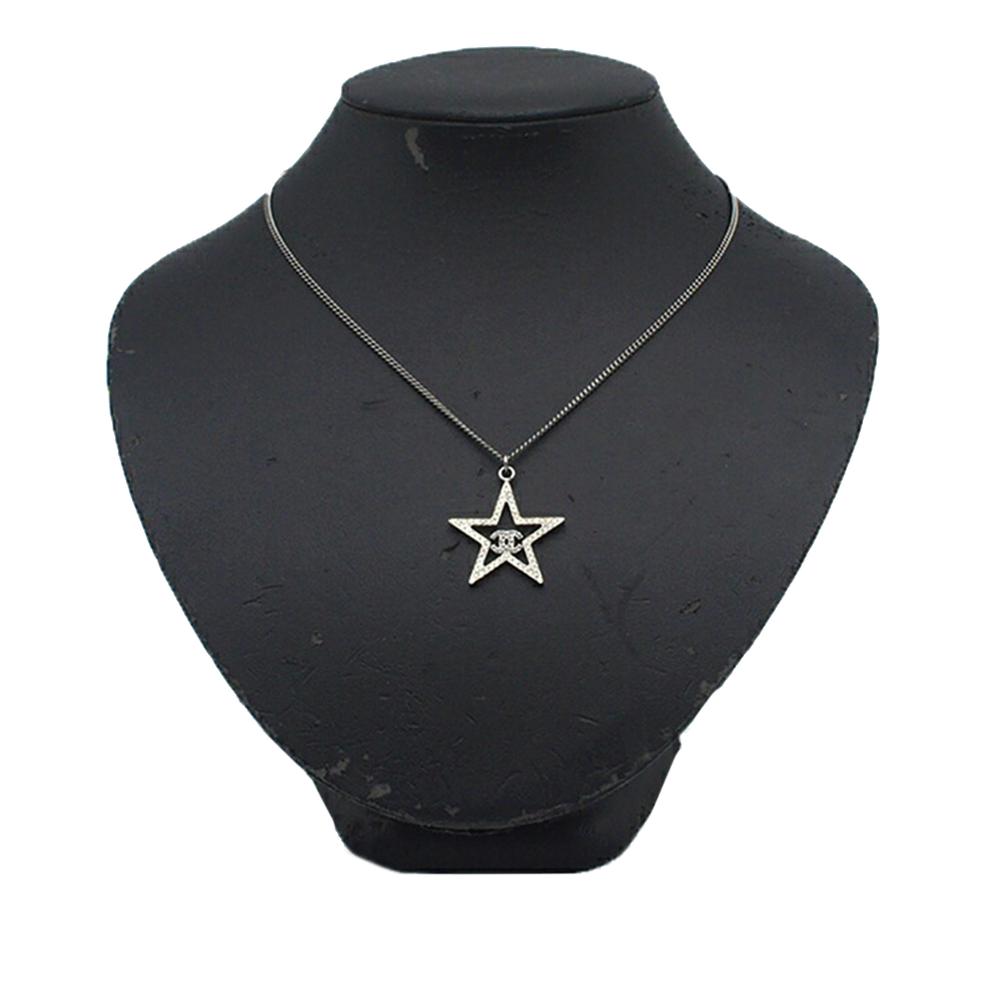 Chanel AB Chanel Silver Silver Metal CC Plated Star Crystal Pendant Necklace Italy