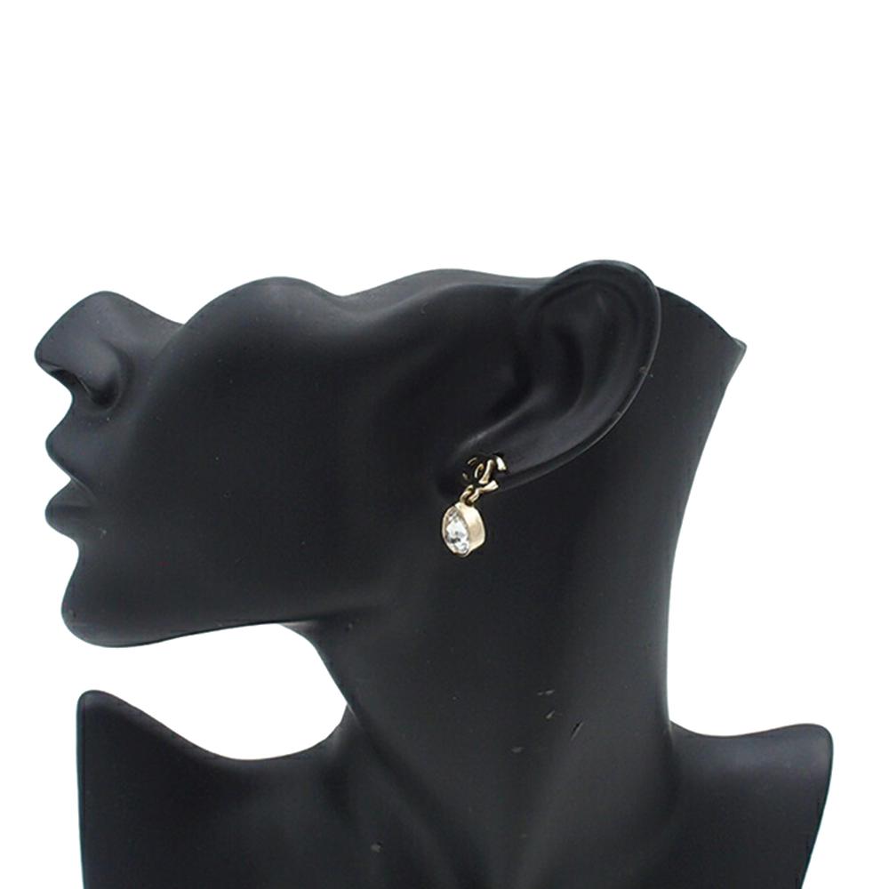 Chanel B Chanel Gold Gold Plated Metal CC Crystal Drop Push Back Earrings France