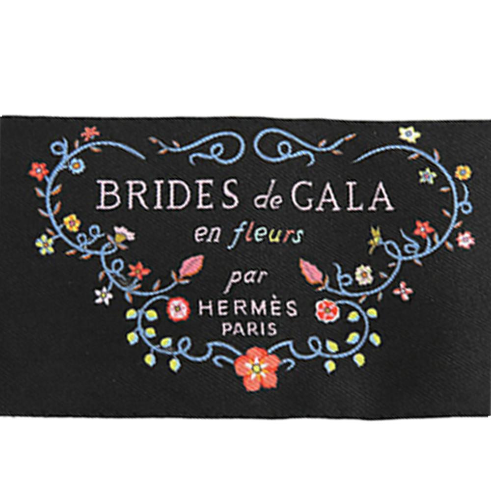 Hermès AB Hermès Black with White Silk Fabric Brides de Gala en Fleurs Twilly Scarf France
