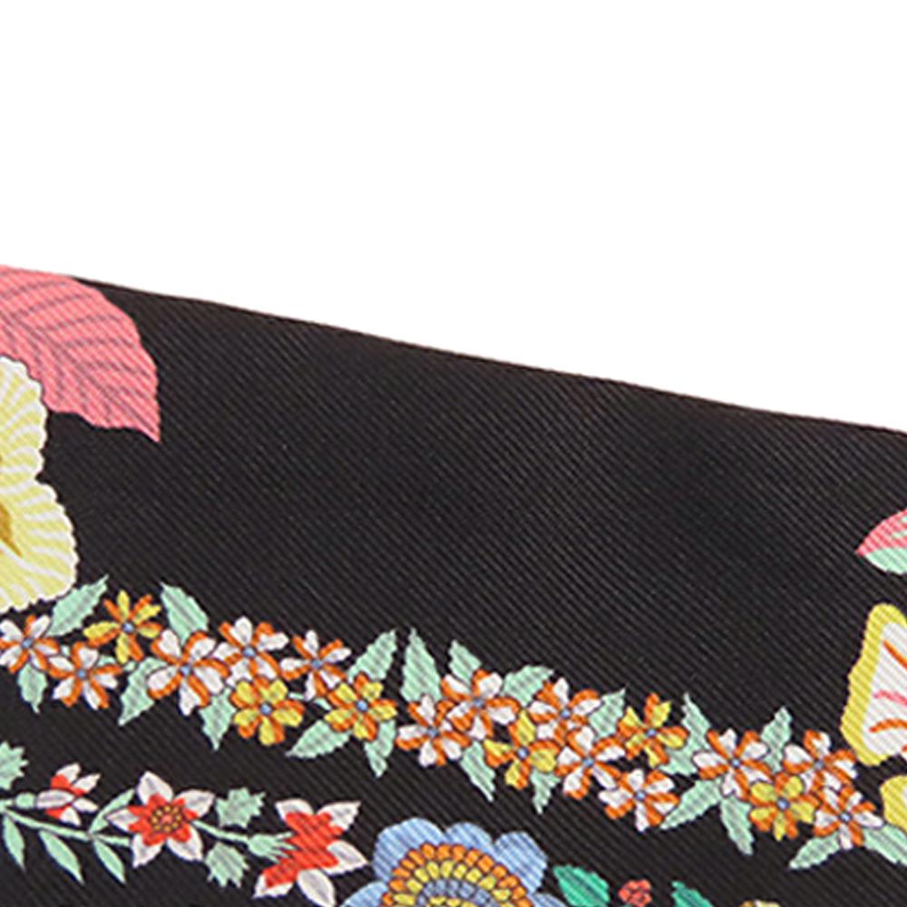 Hermès AB Hermès Black with White Silk Fabric Brides de Gala en Fleurs Twilly Scarf France