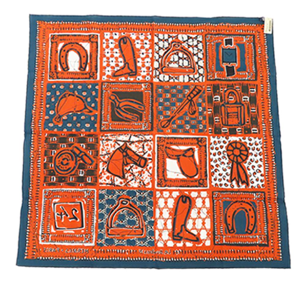 Hermès B Hermès Orange with Blue Cotton Fabric Le Boubou H Scarf Carre 65 France