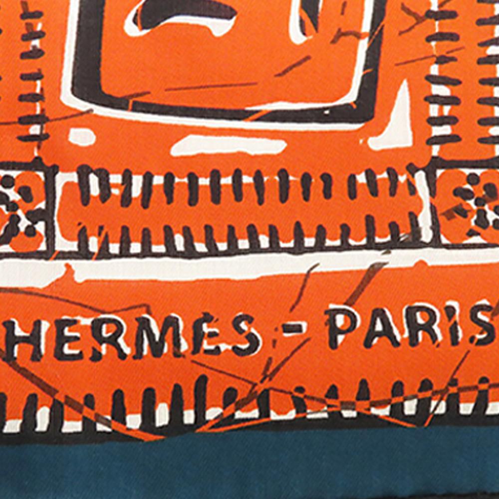 Hermès B Hermès Orange with Blue Cotton Fabric Le Boubou H Scarf Carre 65 France