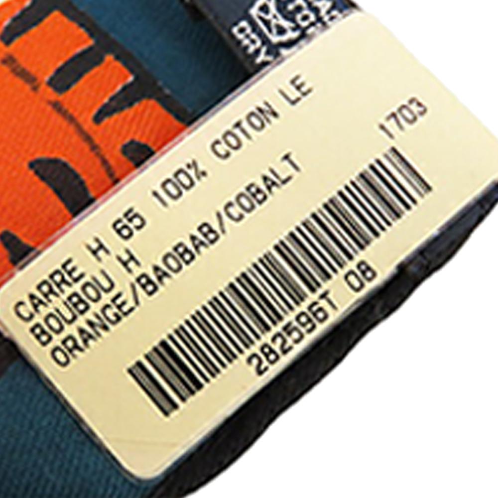 Hermès B Hermès Orange with Blue Cotton Fabric Le Boubou H Scarf Carre 65 France