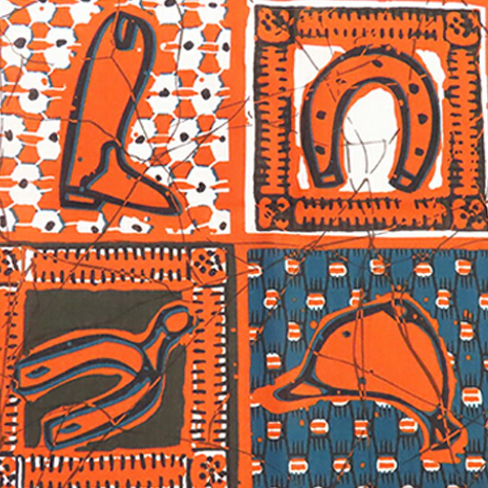 Hermès B Hermès Orange with Blue Cotton Fabric Le Boubou H Scarf Carre 65 France