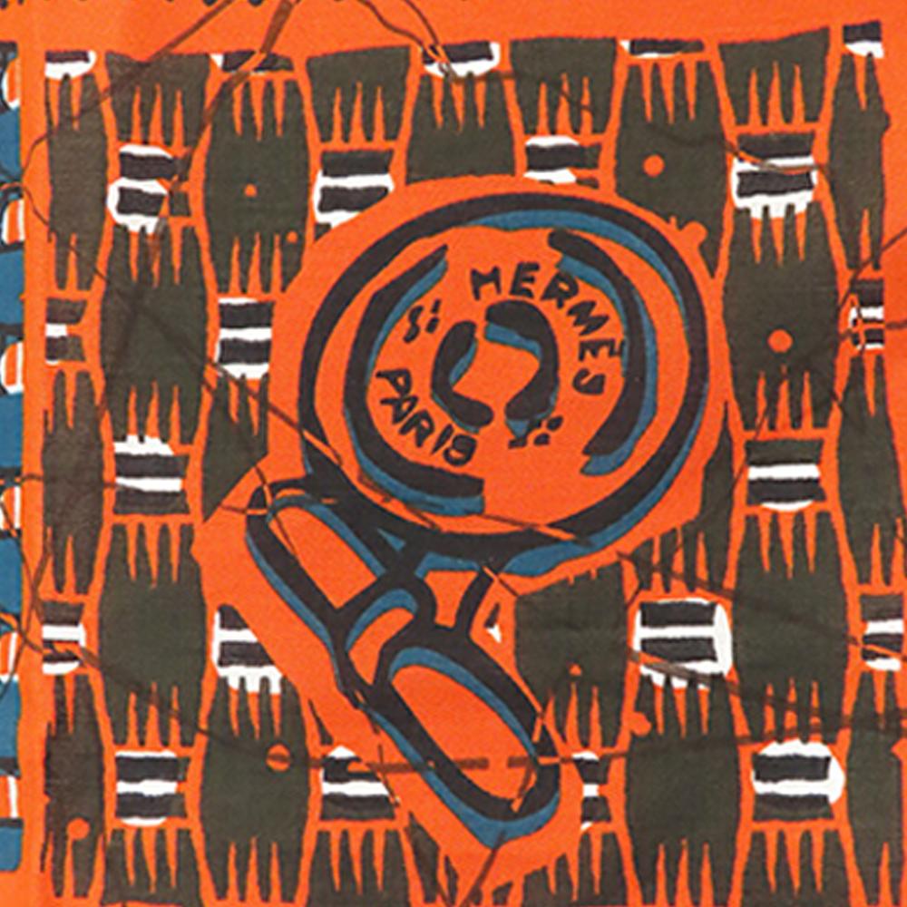 Hermès B Hermès Orange with Blue Cotton Fabric Le Boubou H Scarf Carre 65 France