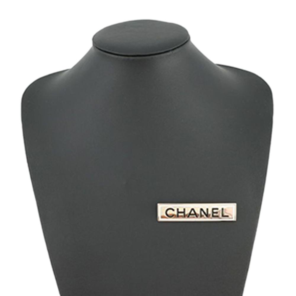 Chanel B Chanel Gold Gold Plated Metal Logo Plate Brooch Italy