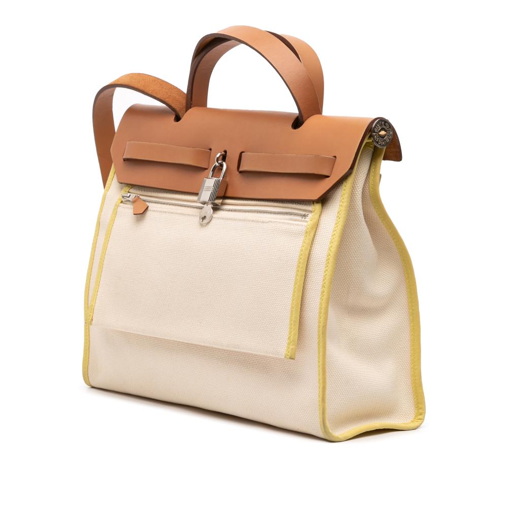 Hermès B Hermès Brown Beige Canvas Fabric Toile Herbag Zip 31 France