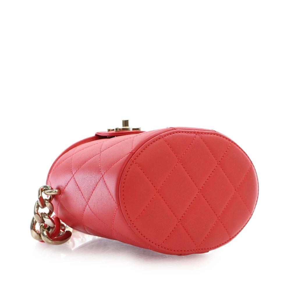 Chanel Red Small Quilted Lambskin Resin Elegant Chain Tubular Vanity Case France