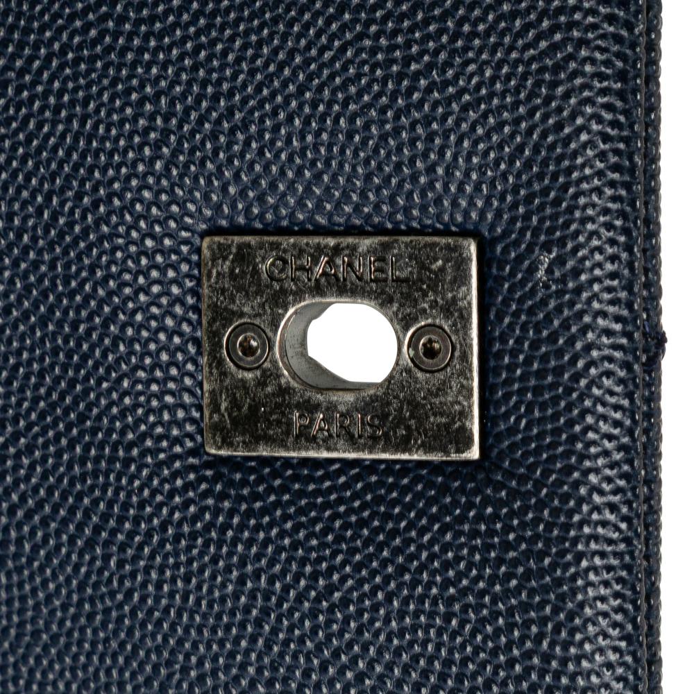 Chanel B Chanel Blue Navy Caviar Leather Leather Large Caviar Coco Top Handle Bag Italy