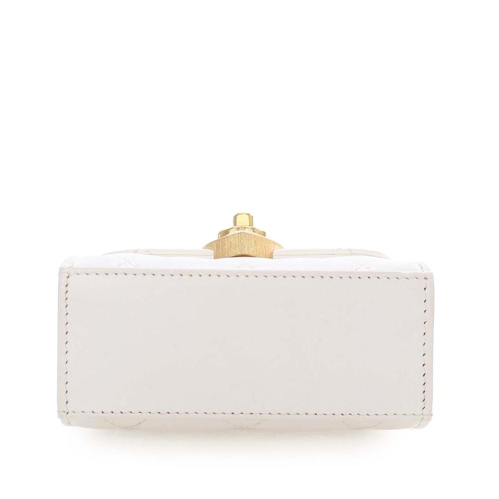 Chanel White Lambskin Leather Leather Mini Quilted Lambskin CC Enamel Heart Clutch With Chain Italy