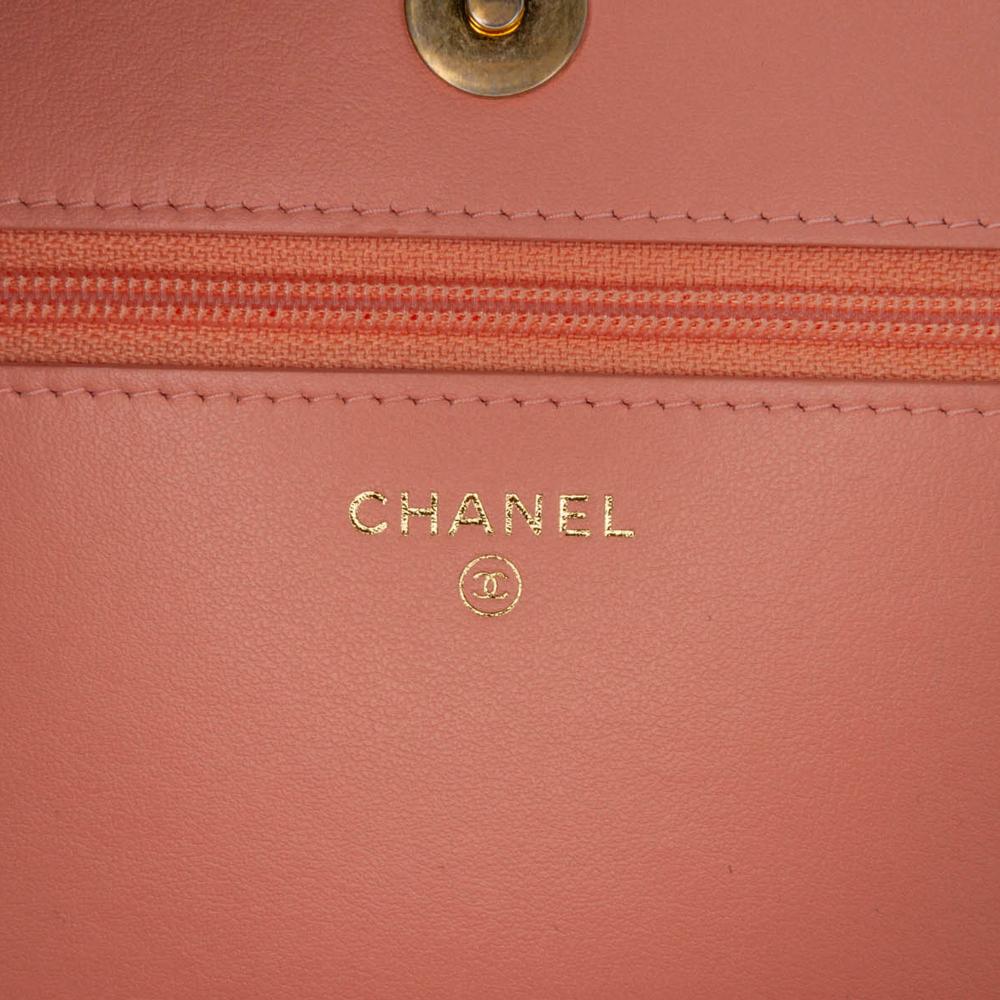 Chanel B Chanel Pink Salmon Caviar Leather Leather Quilted Caviar Boy Wallet on Chain Italy