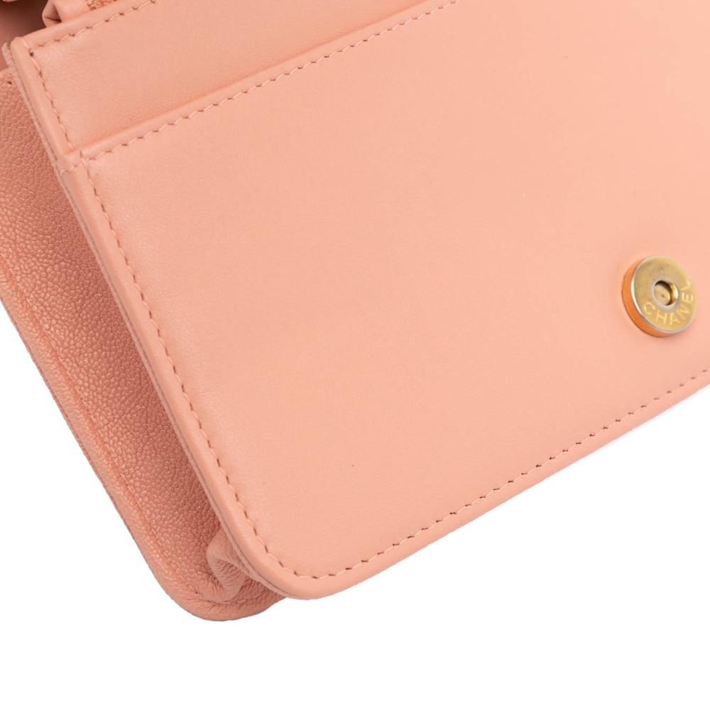 Chanel B Chanel Pink Salmon Caviar Leather Leather Quilted Caviar Boy Wallet on Chain Italy