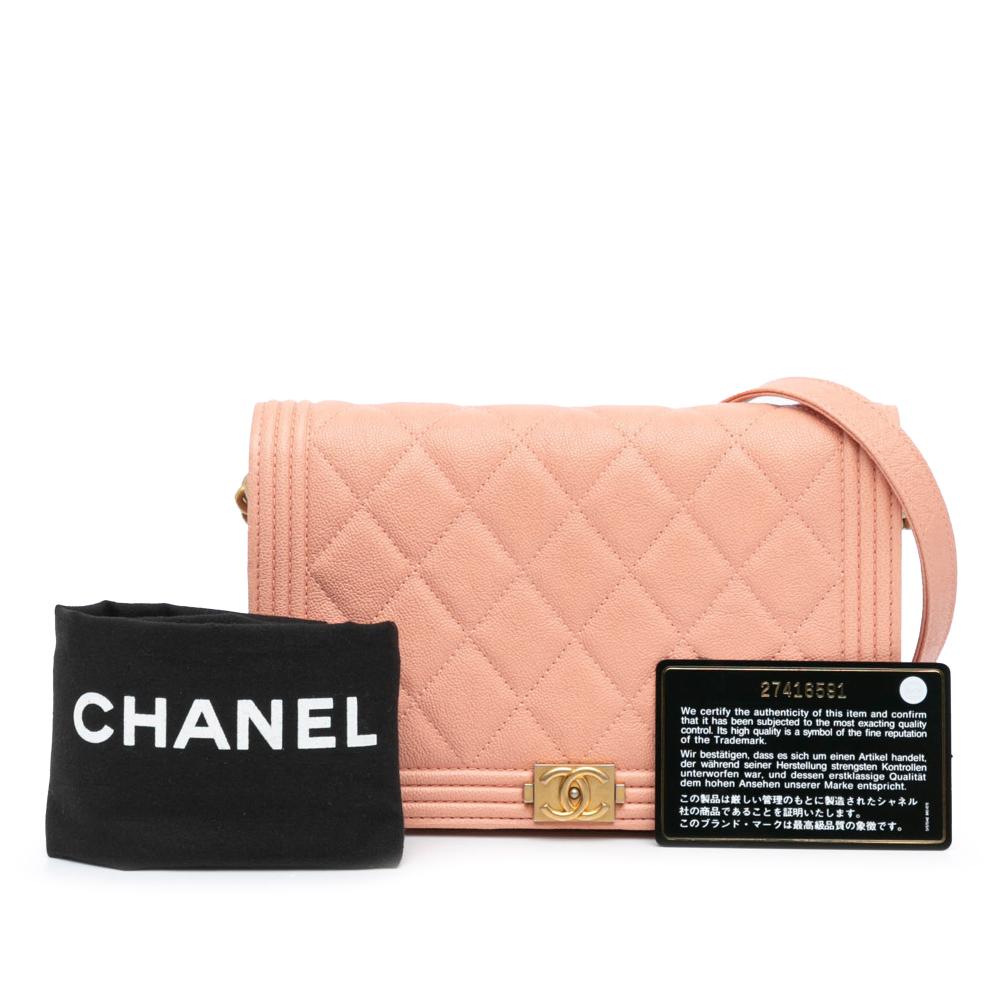 Chanel B Chanel Pink Salmon Caviar Leather Leather Quilted Caviar Boy Wallet on Chain Italy