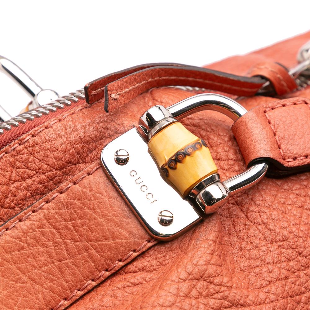 Gucci B Gucci Orange Calf Leather Medium Bamboo Bar Tote Italy