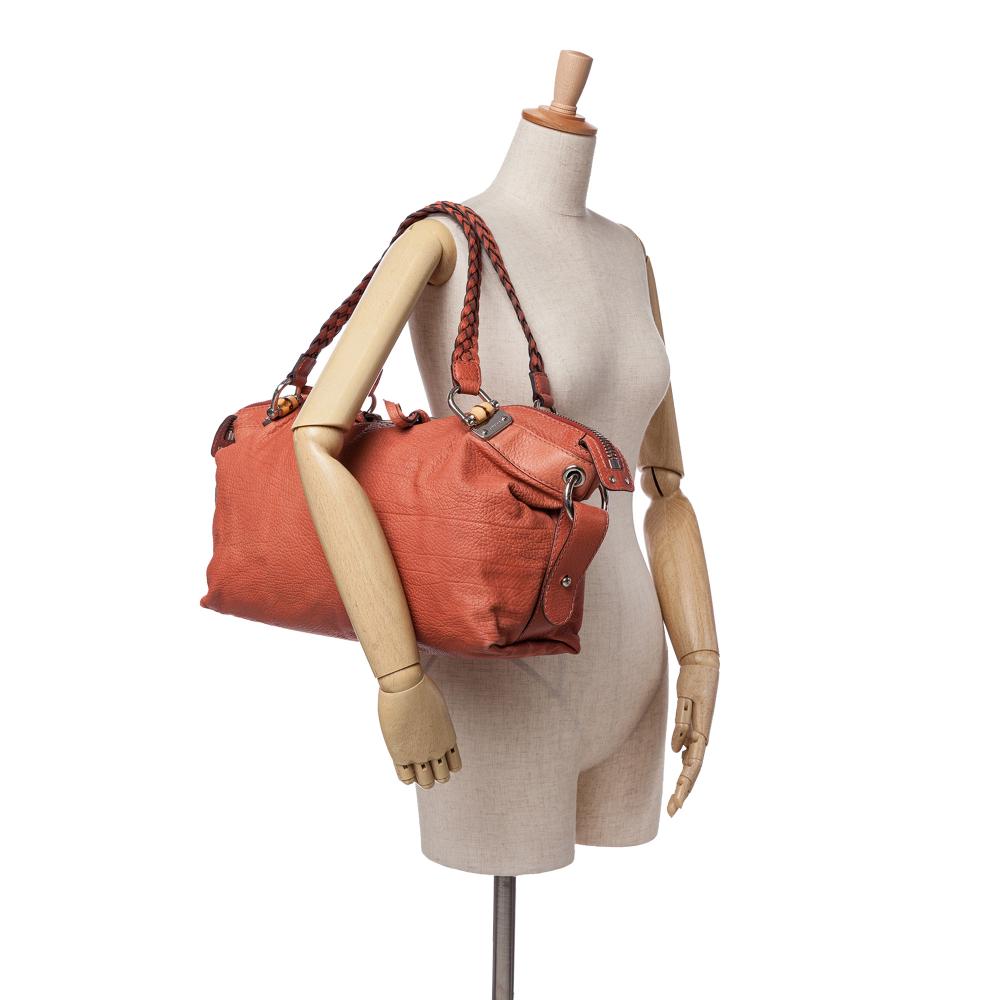 Gucci B Gucci Orange Calf Leather Medium Bamboo Bar Tote Italy