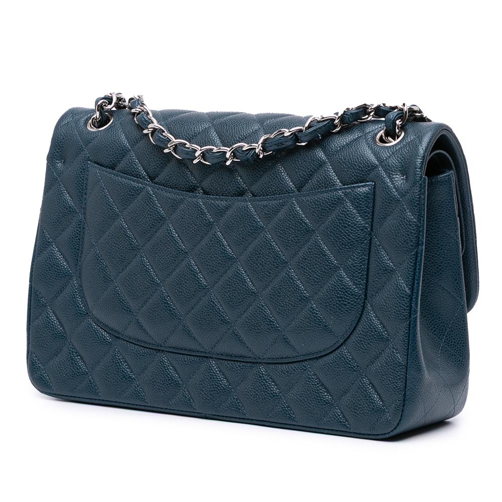Chanel AB Chanel Blue Peacock Caviar Leather Leather Jumbo Classic Iridescent Caviar Double Flap Italy