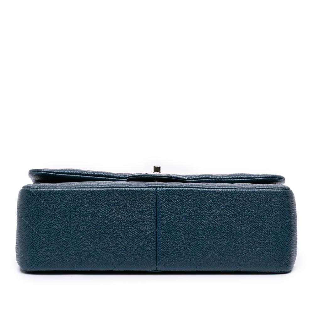 Chanel AB Chanel Blue Peacock Caviar Leather Leather Jumbo Classic Iridescent Caviar Double Flap Italy