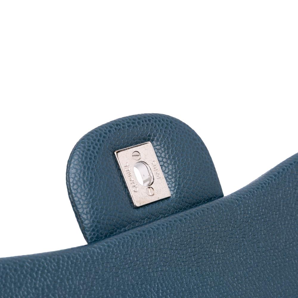 Chanel AB Chanel Blue Peacock Caviar Leather Leather Jumbo Classic Iridescent Caviar Double Flap Italy