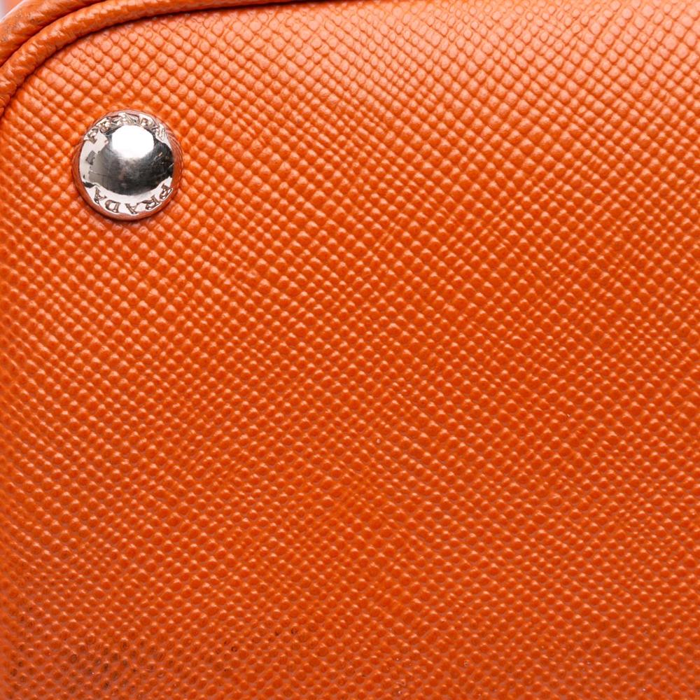 Prada B Prada Orange Saffiano Leather Medium Cuir Double Satchel Italy