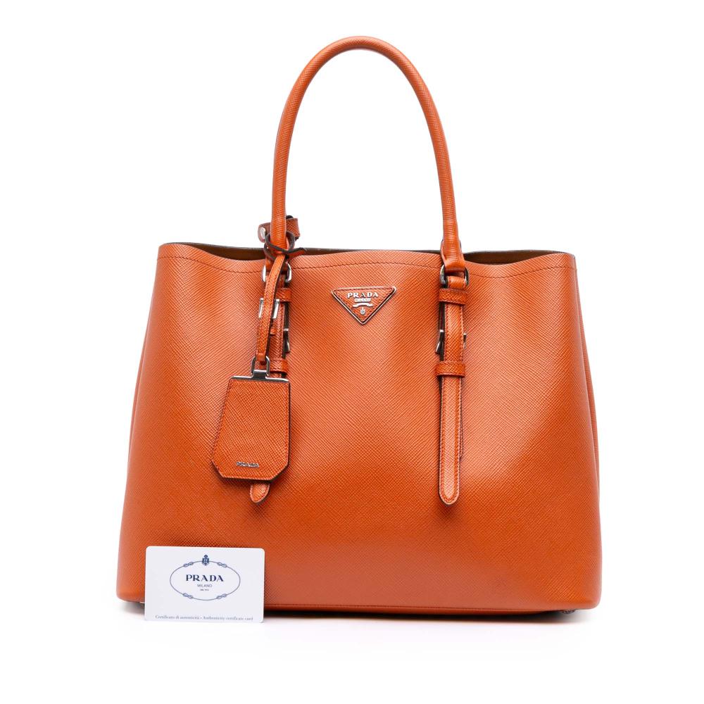 Prada B Prada Orange Saffiano Leather Medium Cuir Double Satchel Italy