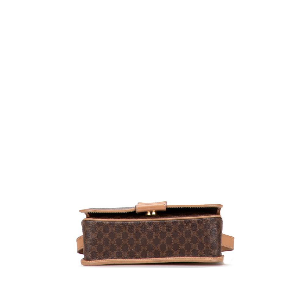 Celine B Celine Brown Coated Canvas Fabric Macadam Crossbody Italy