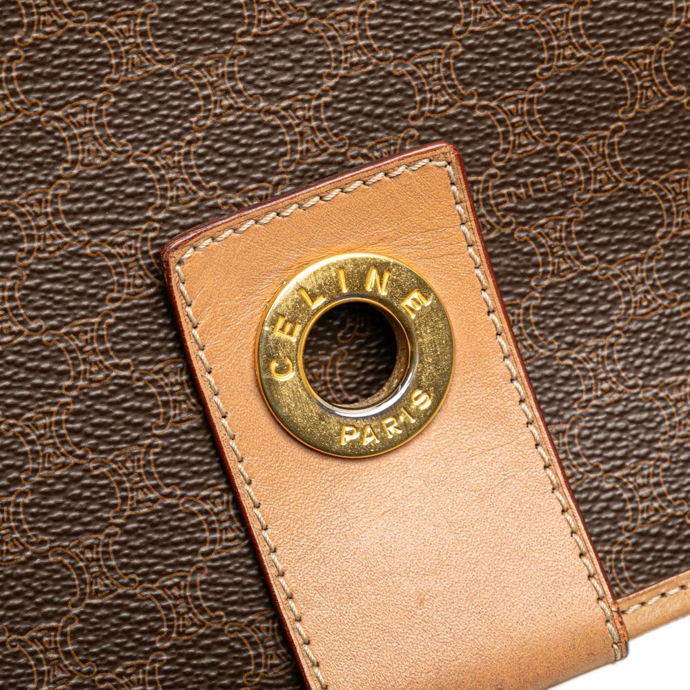 Celine B Celine Brown Coated Canvas Fabric Macadam Crossbody Italy