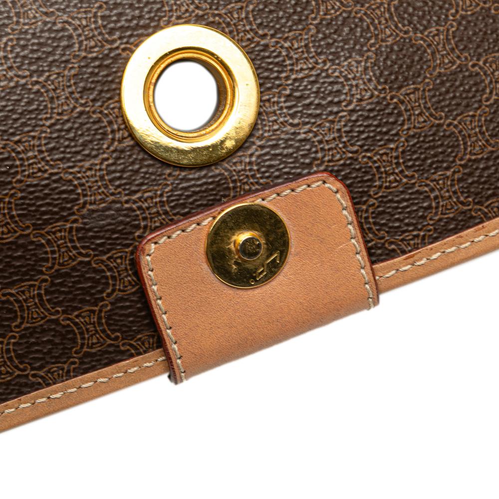 Celine B Celine Brown Coated Canvas Fabric Macadam Crossbody Italy