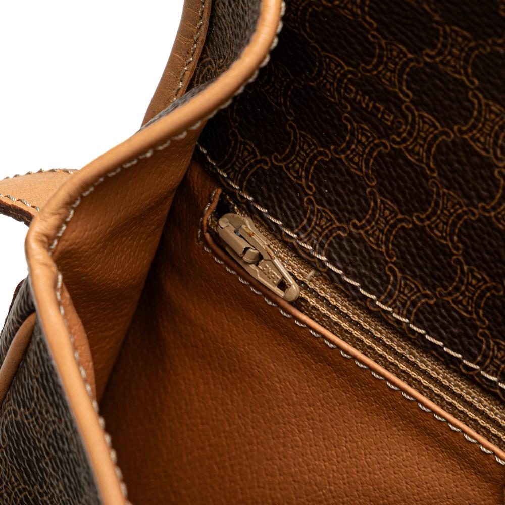 Celine B Celine Brown Coated Canvas Fabric Macadam Crossbody Italy