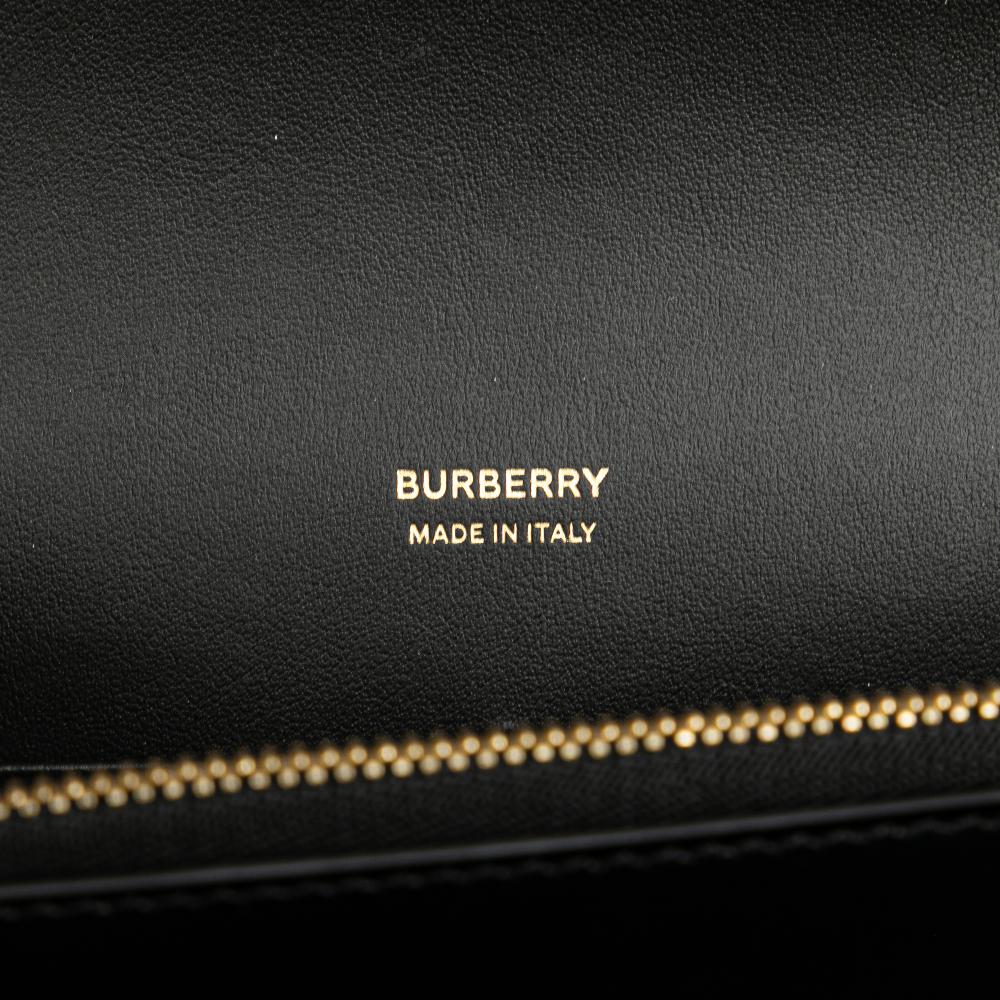 Burberry B Burberry Black Calf Leather Mini TB Monogram Flat Crossbody Italy