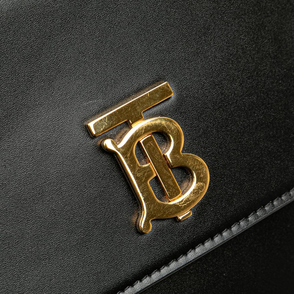 Burberry B Burberry Black Calf Leather Mini TB Monogram Flat Crossbody Italy