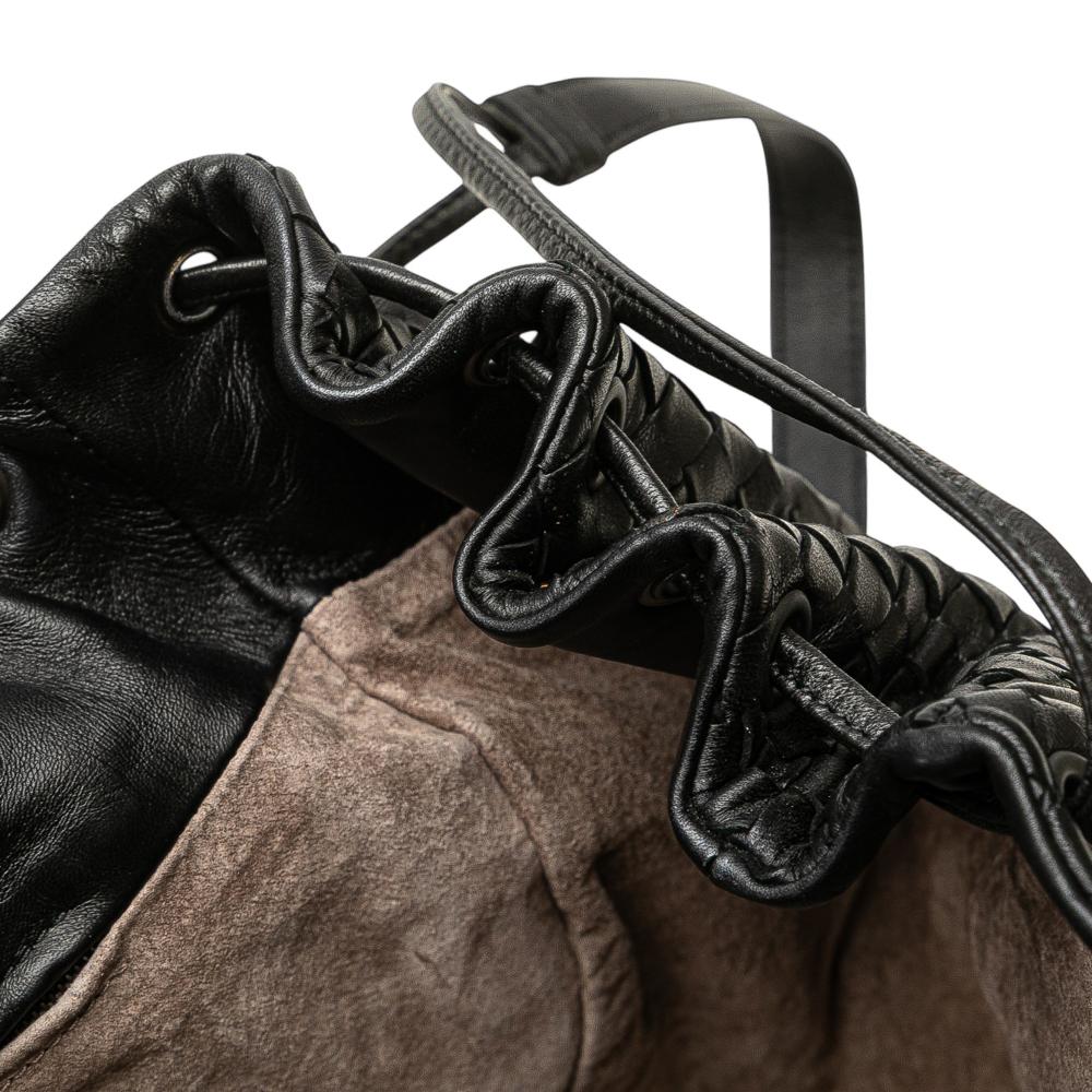 Bottega Veneta B Bottega Veneta Black Nappa Leather Leather Nappa Intrecciato Flap Crossbody Italy