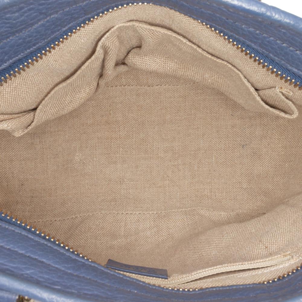 Gucci B Gucci Brown Beige with Blue Canvas Fabric Small GG Bree Satchel Italy