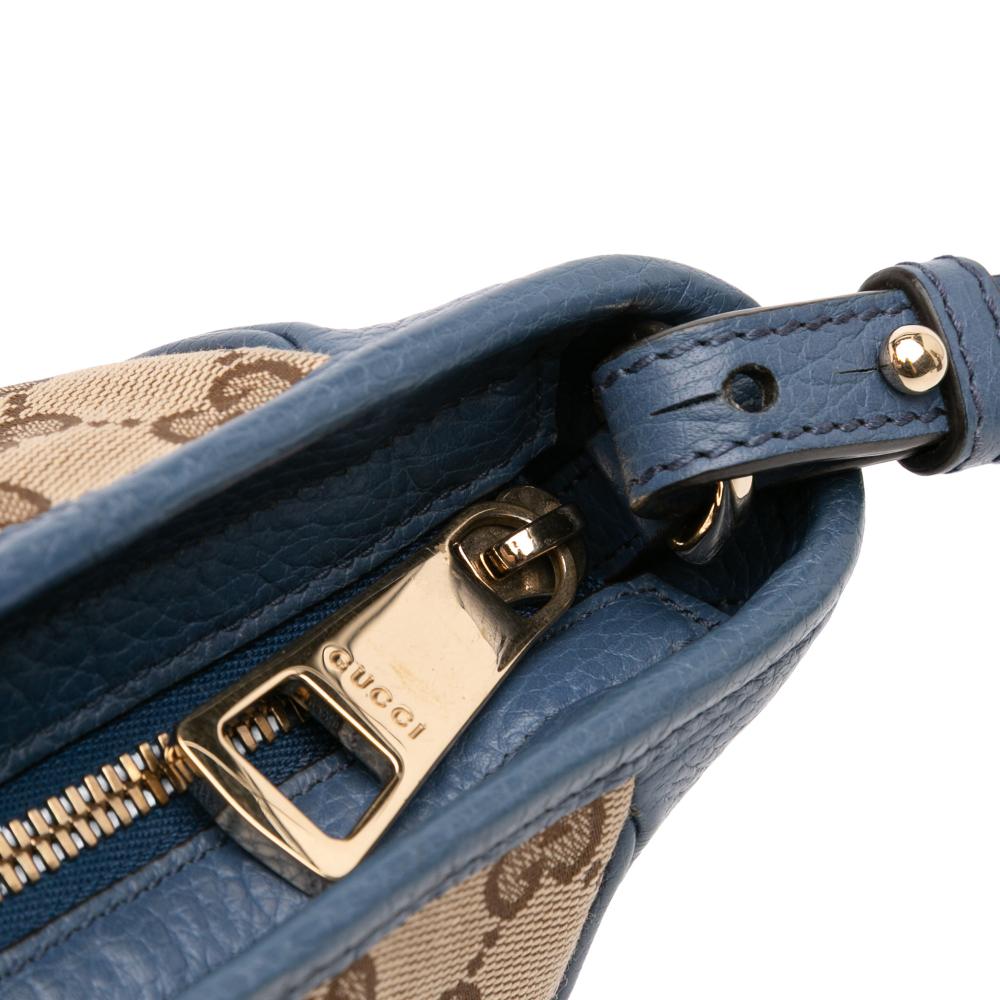 Gucci B Gucci Brown Beige with Blue Canvas Fabric Small GG Bree Satchel Italy