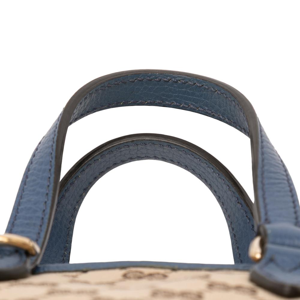 Gucci B Gucci Brown Beige with Blue Canvas Fabric Small GG Bree Satchel Italy