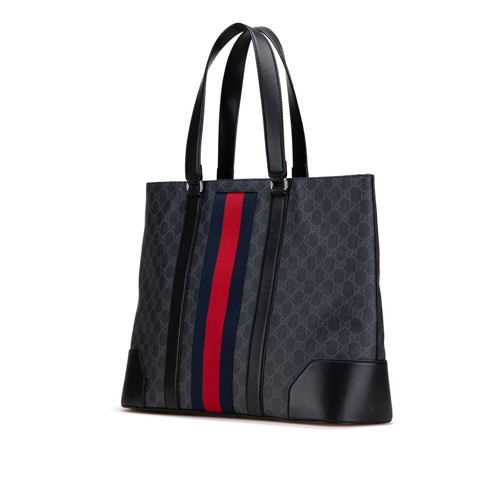 Gucci AB Gucci Black Coated Canvas Fabric Large GG Supreme Web Tote Italy