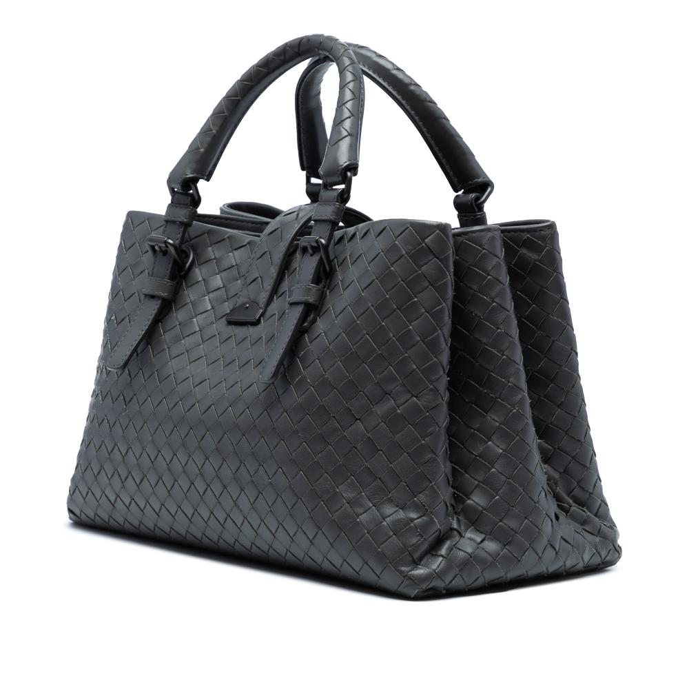 Bottega Veneta B Bottega Veneta Gray Dark Gray Nappa Leather Leather Small Nappa Intrecciato Roma Satchel Italy
