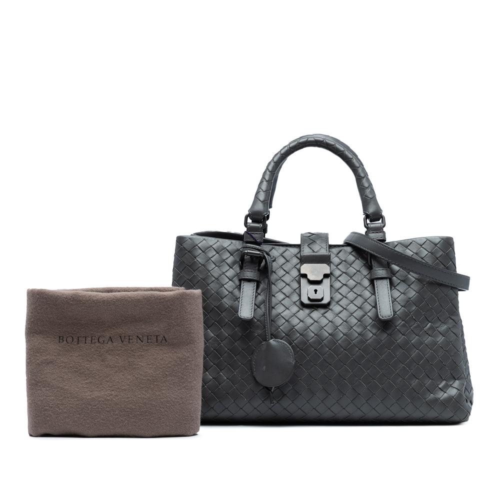 Bottega Veneta B Bottega Veneta Gray Dark Gray Nappa Leather Leather Small Nappa Intrecciato Roma Satchel Italy
