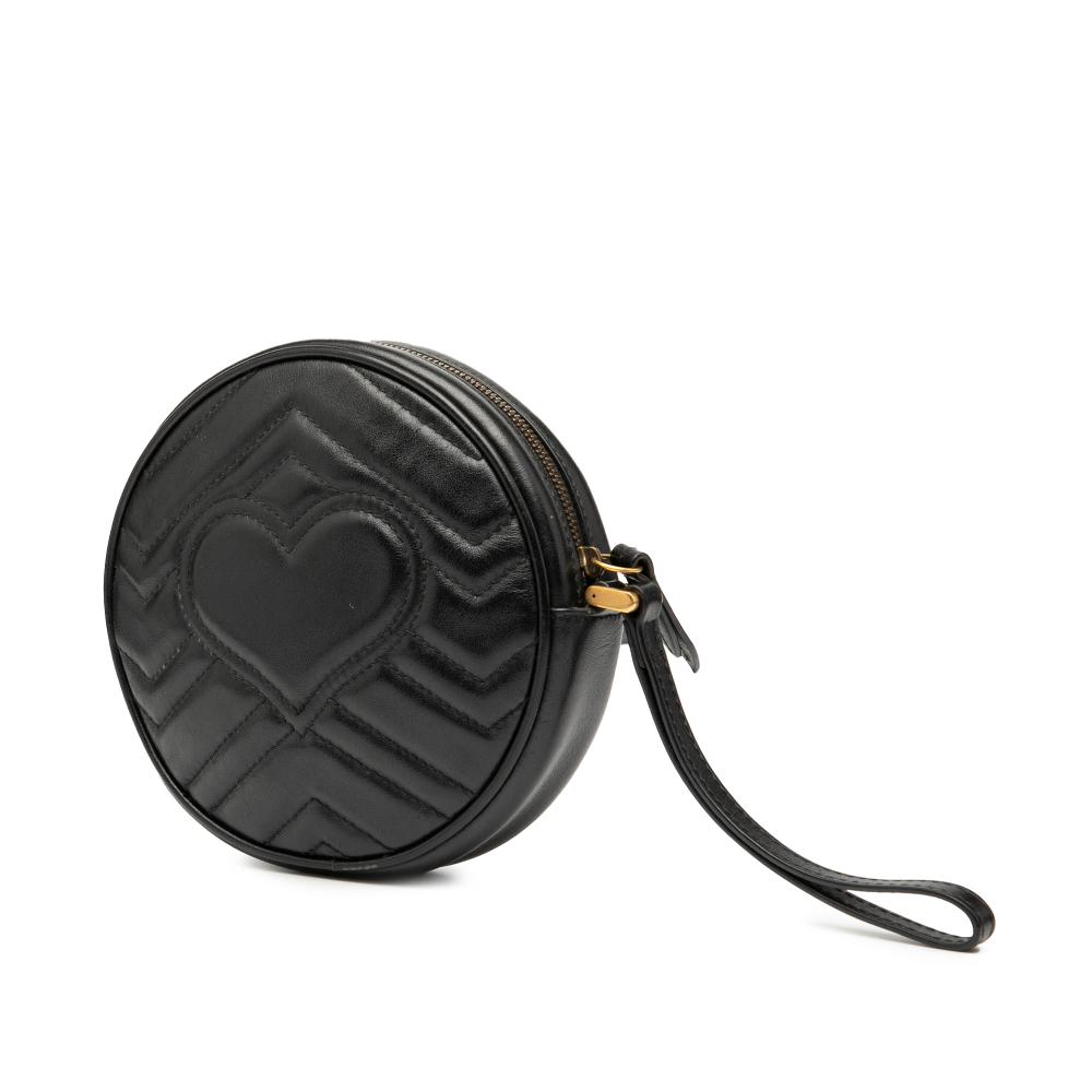 Gucci AB Gucci Black Calf Leather GG Marmont Matelasse Round Wristlet Clutch Italy