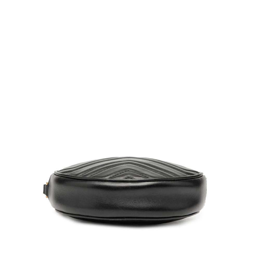 Gucci AB Gucci Black Calf Leather GG Marmont Matelasse Round Wristlet Clutch Italy