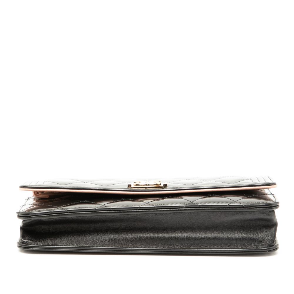 Chanel AB Chanel Black Patent Leather Leather Quilted Patent Boy Wallet on Chain Italy